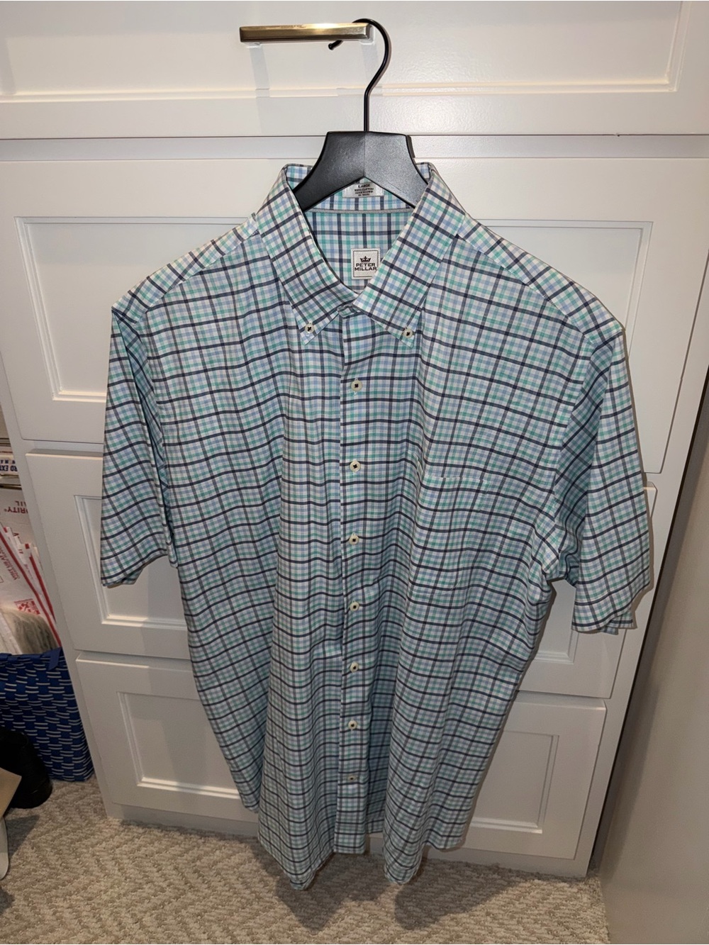 Peter Millar Short Sleeve 100% Cotton Button Up Button Down Plaid Shirt Large